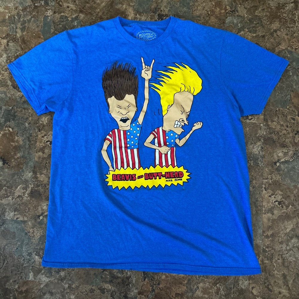 MTV Beavis And Butt-Head Short Sleeve Shirt Womens Size Large (42/44) Blue Tee